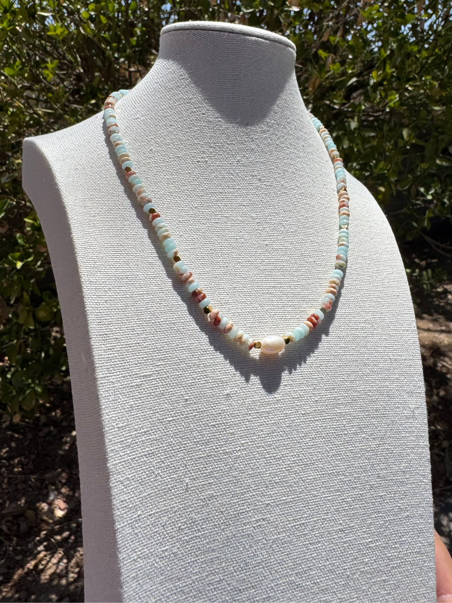 Marble Beaded Pearl Necklace