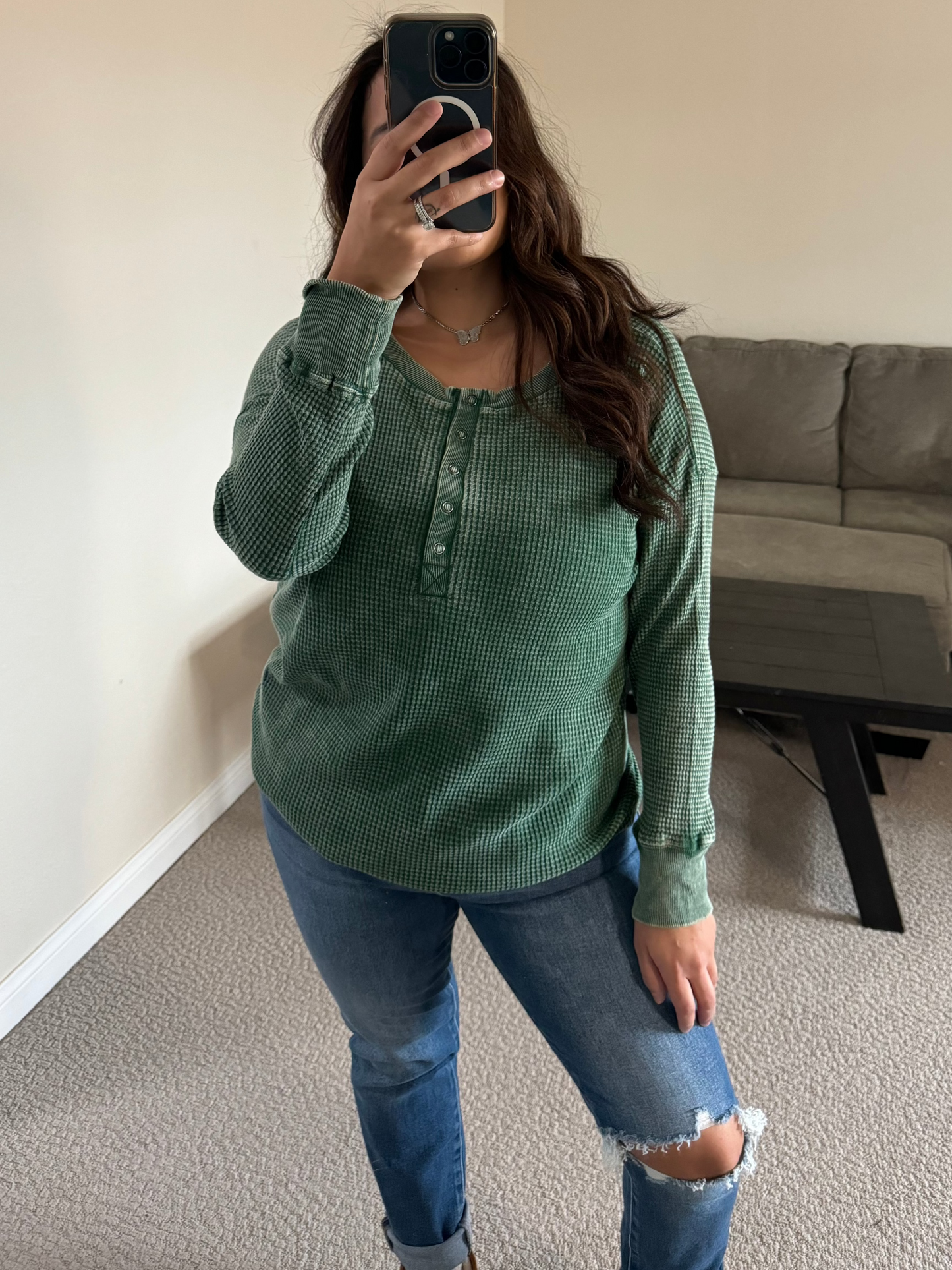 Jazmine Waffle Henley Long Sleeve