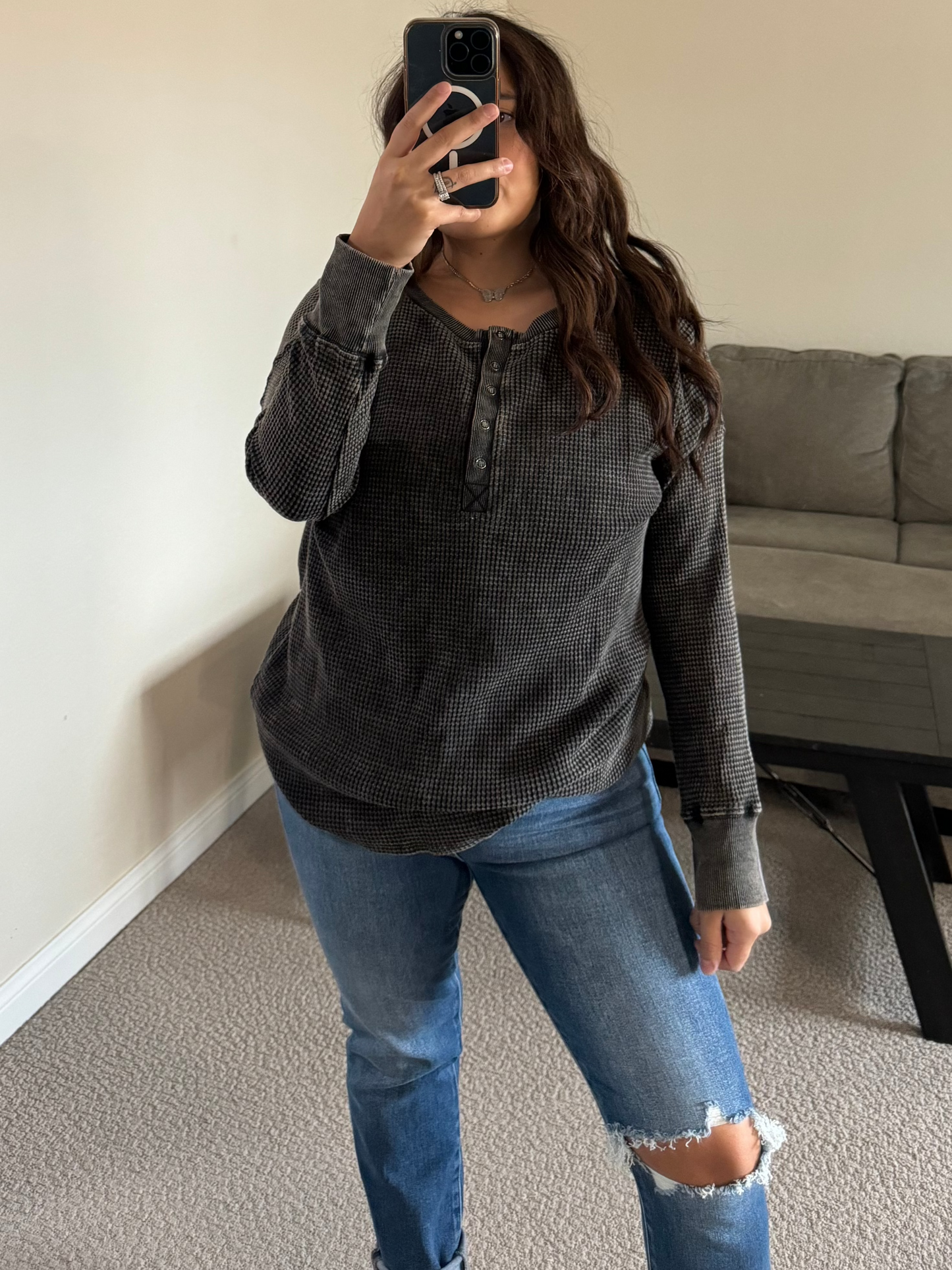 Jazmine Waffle Henley Long Sleeve