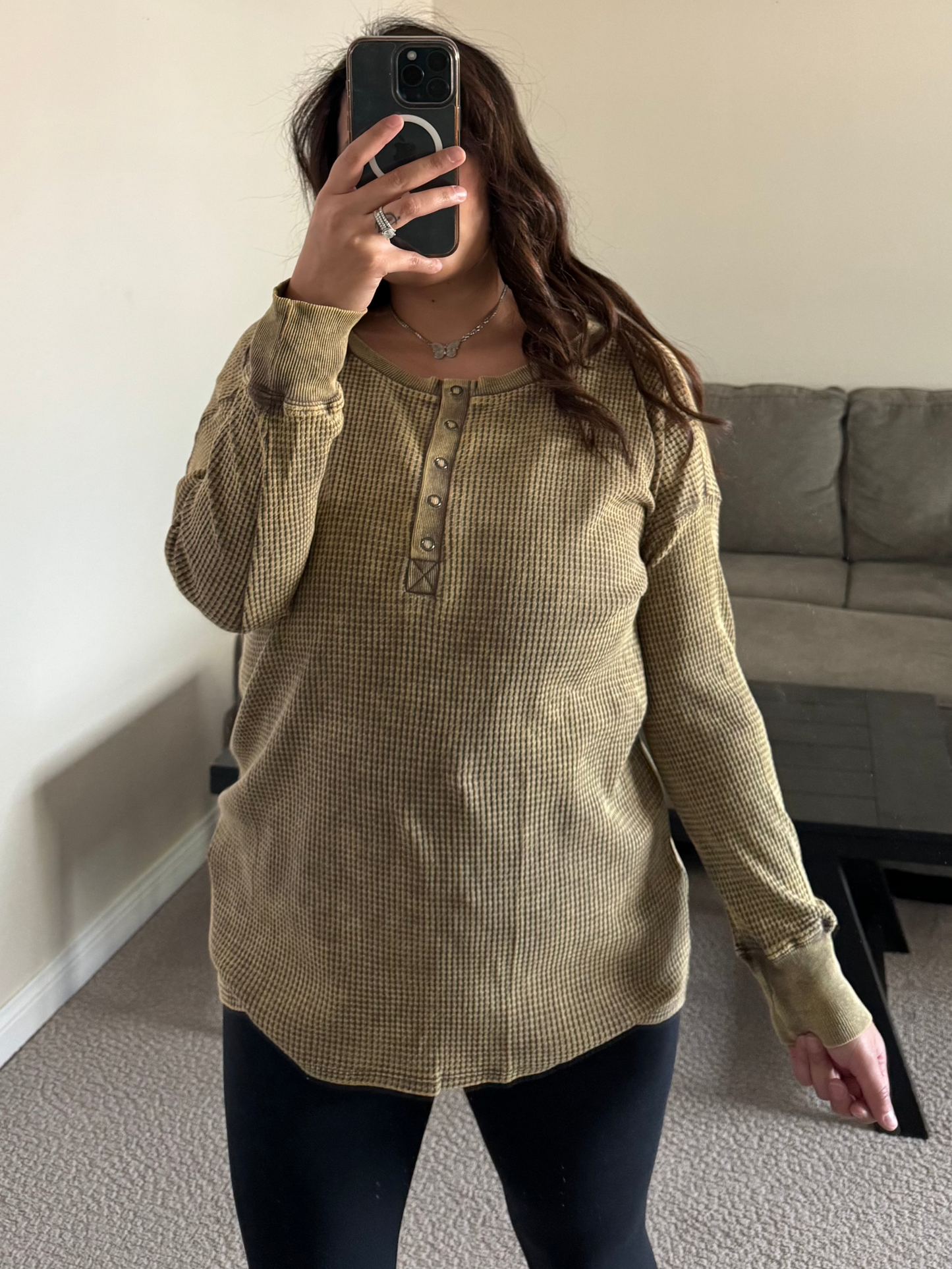 Jazmine Waffle Henley Long Sleeve