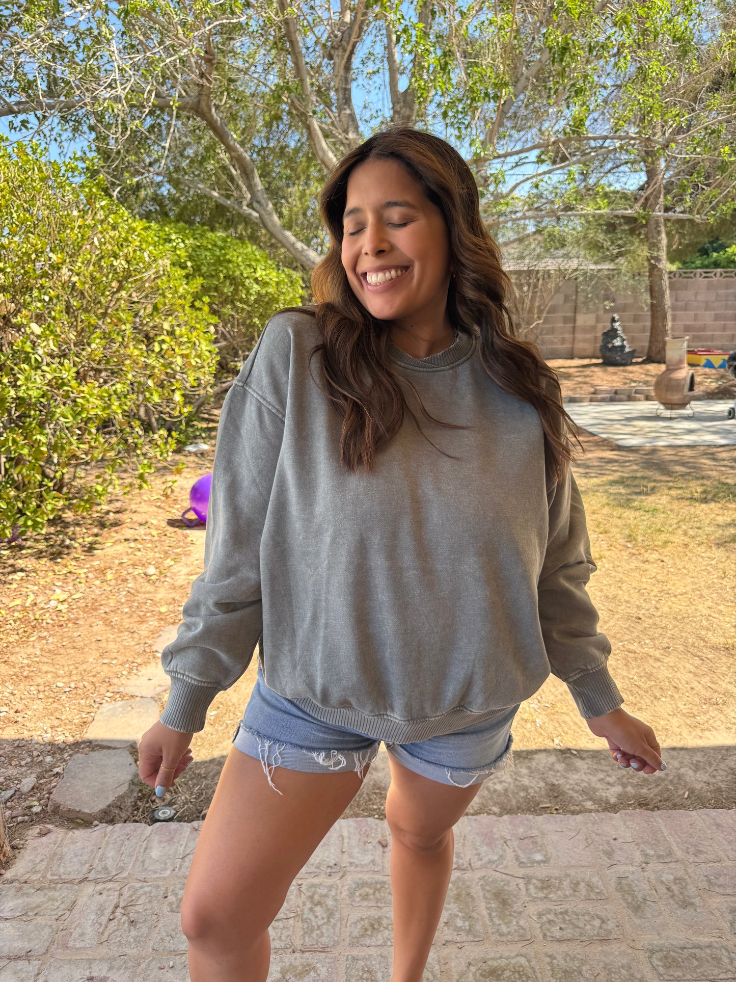 Pippa Oversized Fleece Crewneck - Ash Jade