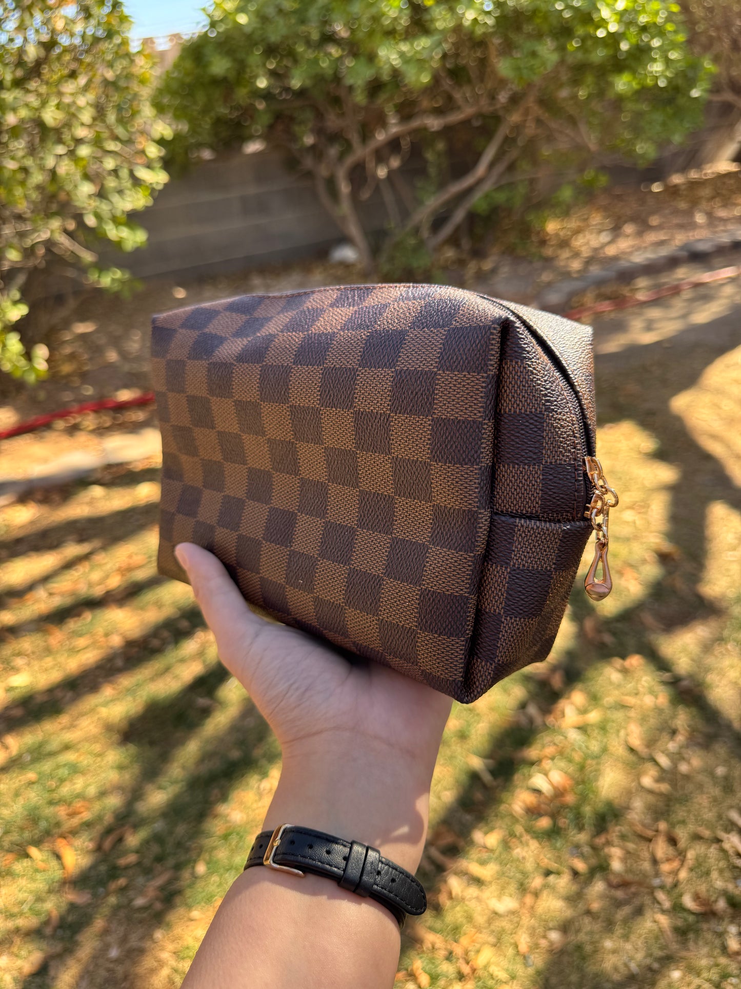 Checkered Designer Make Up Bag