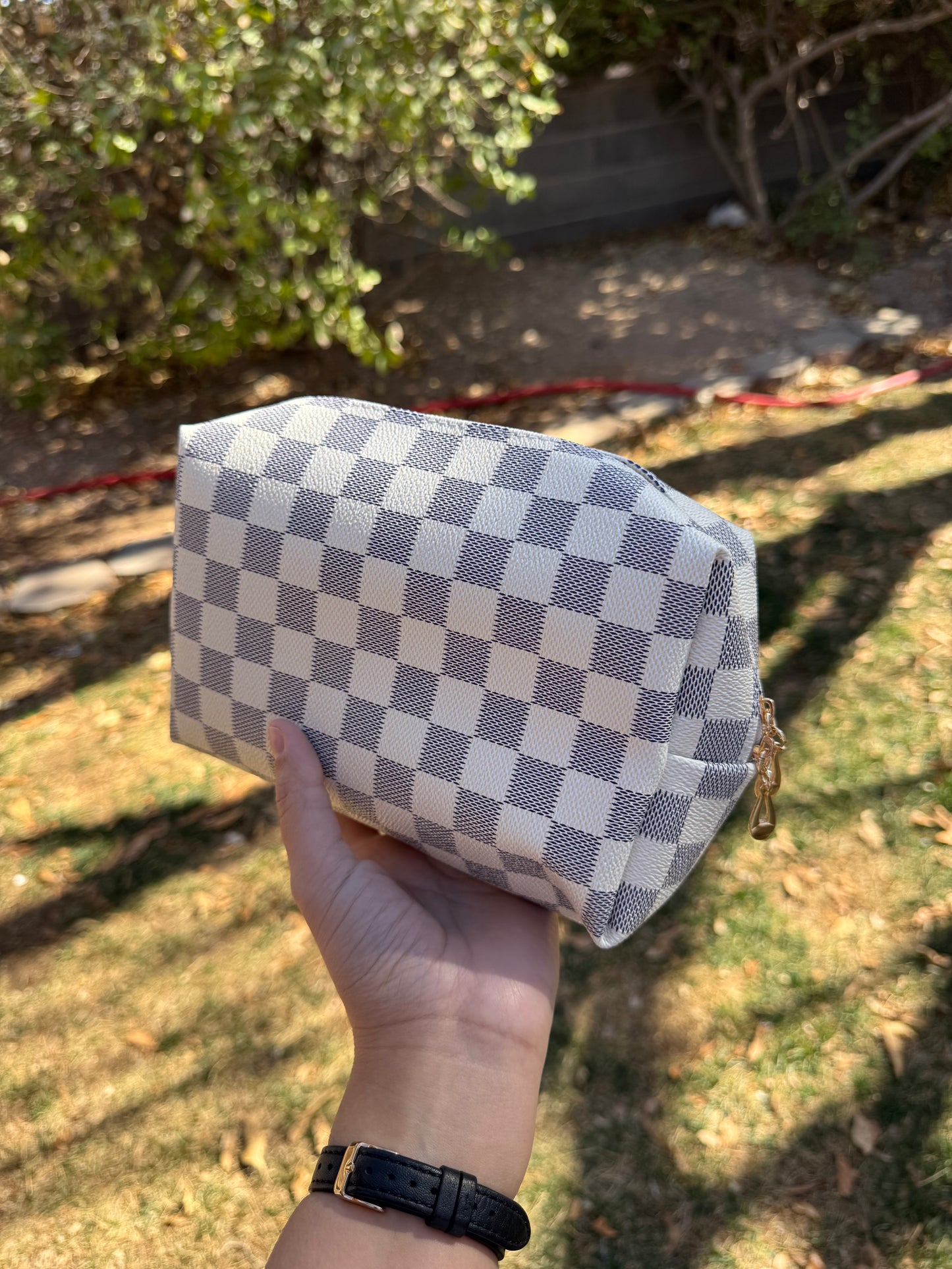 Checkered Designer Make Up Bag
