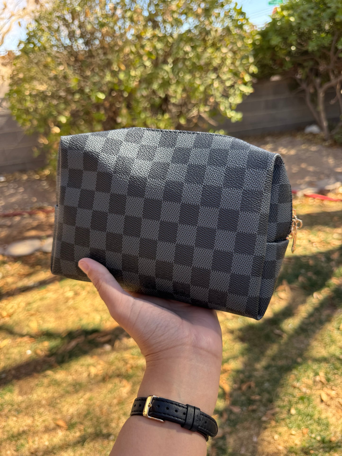 Checkered Designer Make Up Bag