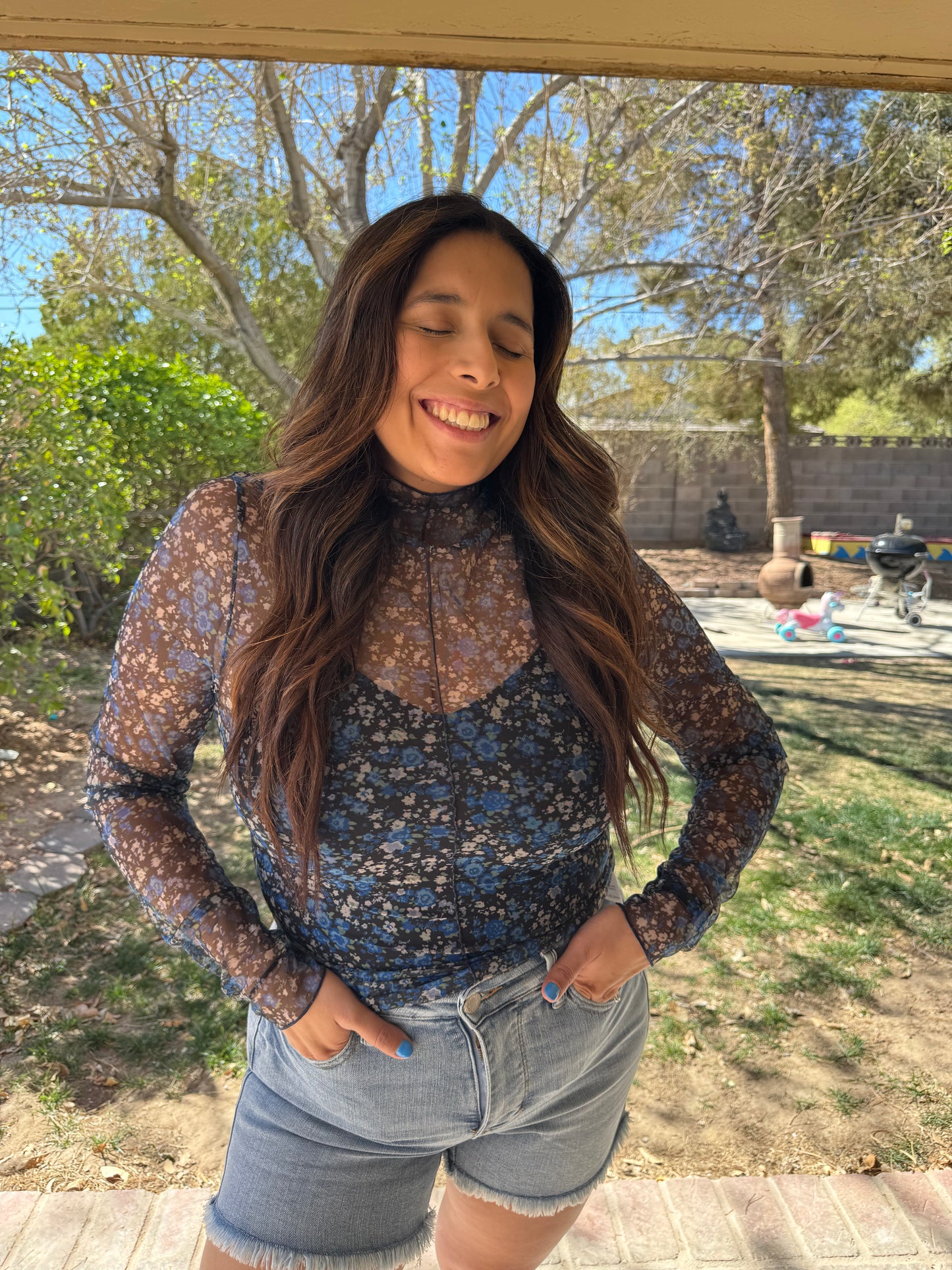Summer Floral Mesh Top