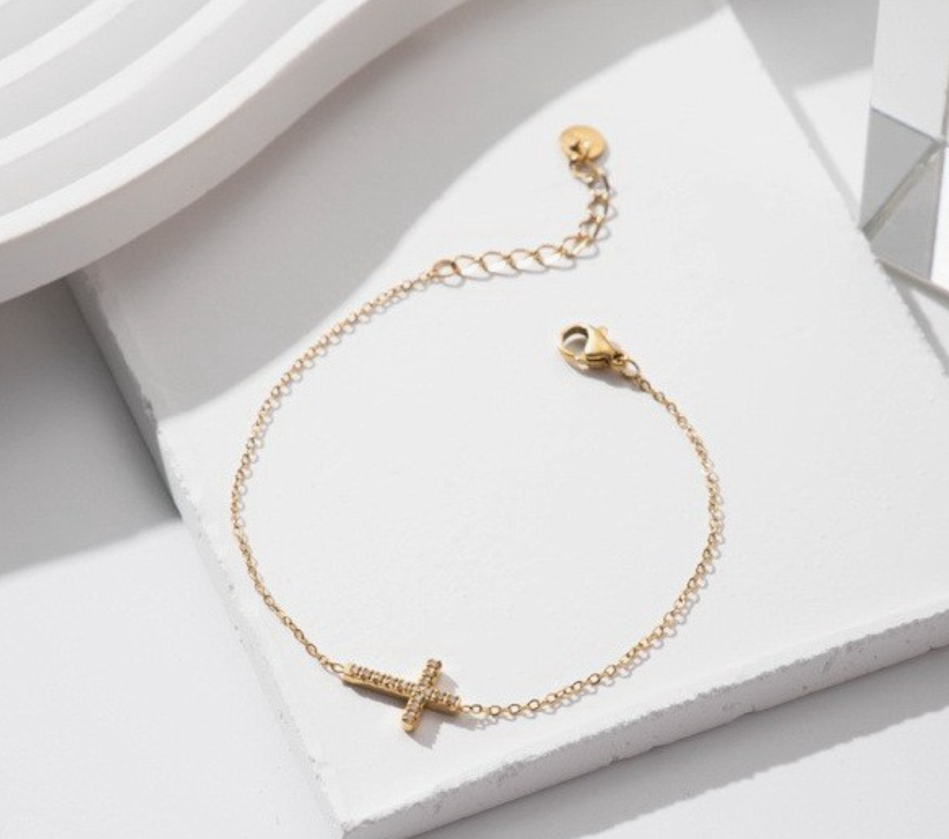 Studded Cross Bracelet 18K Stainless Steel Bracelet