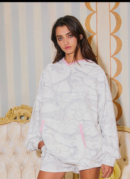 White Camo Contrast Hoodie