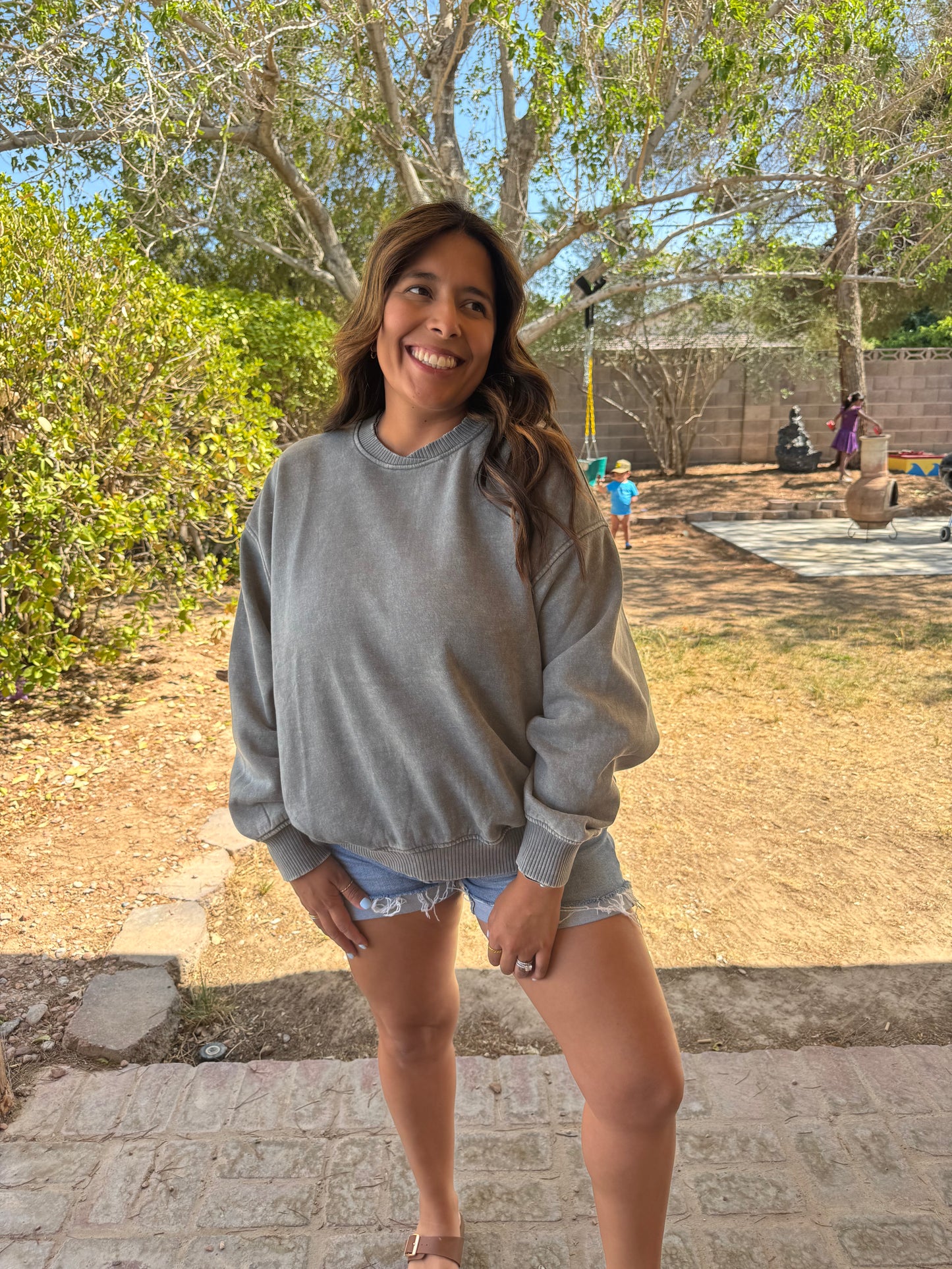 Pippa Oversized Fleece Crewneck - Ash Jade