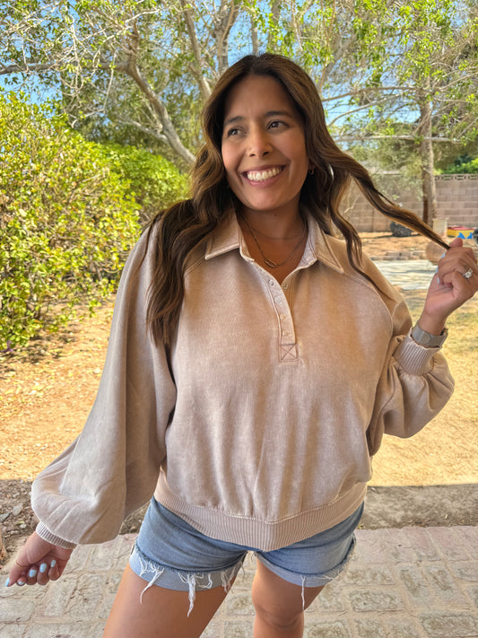 CeCe Collared Pullover - Ash Mocha