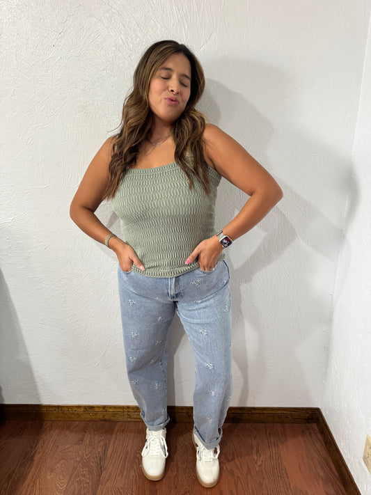 Pebble Washed Tank - Light Olive
