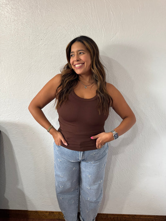 Tell Me More Ribbed Tank - Expresso