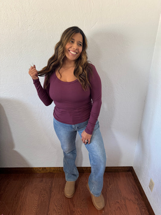 Essential Ribbed Long Sleeve - Dark Plum