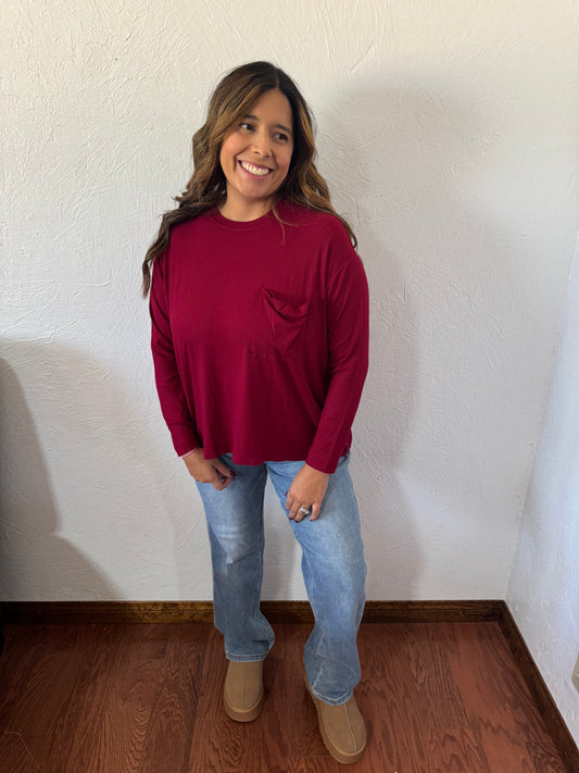 Lockwood Ribbed Long Sleeve - Cabernet