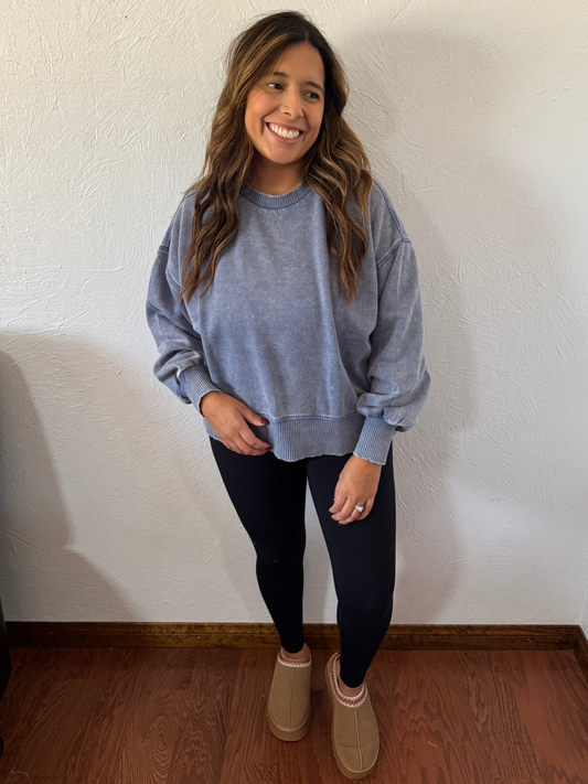 Nella Oversized Fleece Crewneck - Dusty Blue