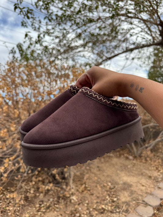 Tara Platform Slippers - Brown