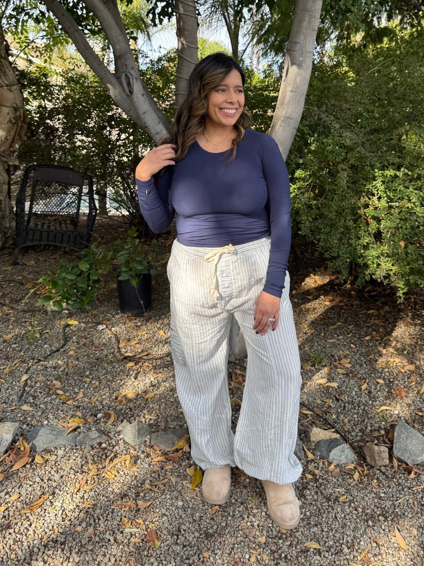 Striped Soft Linen Pants - Vintage Denim