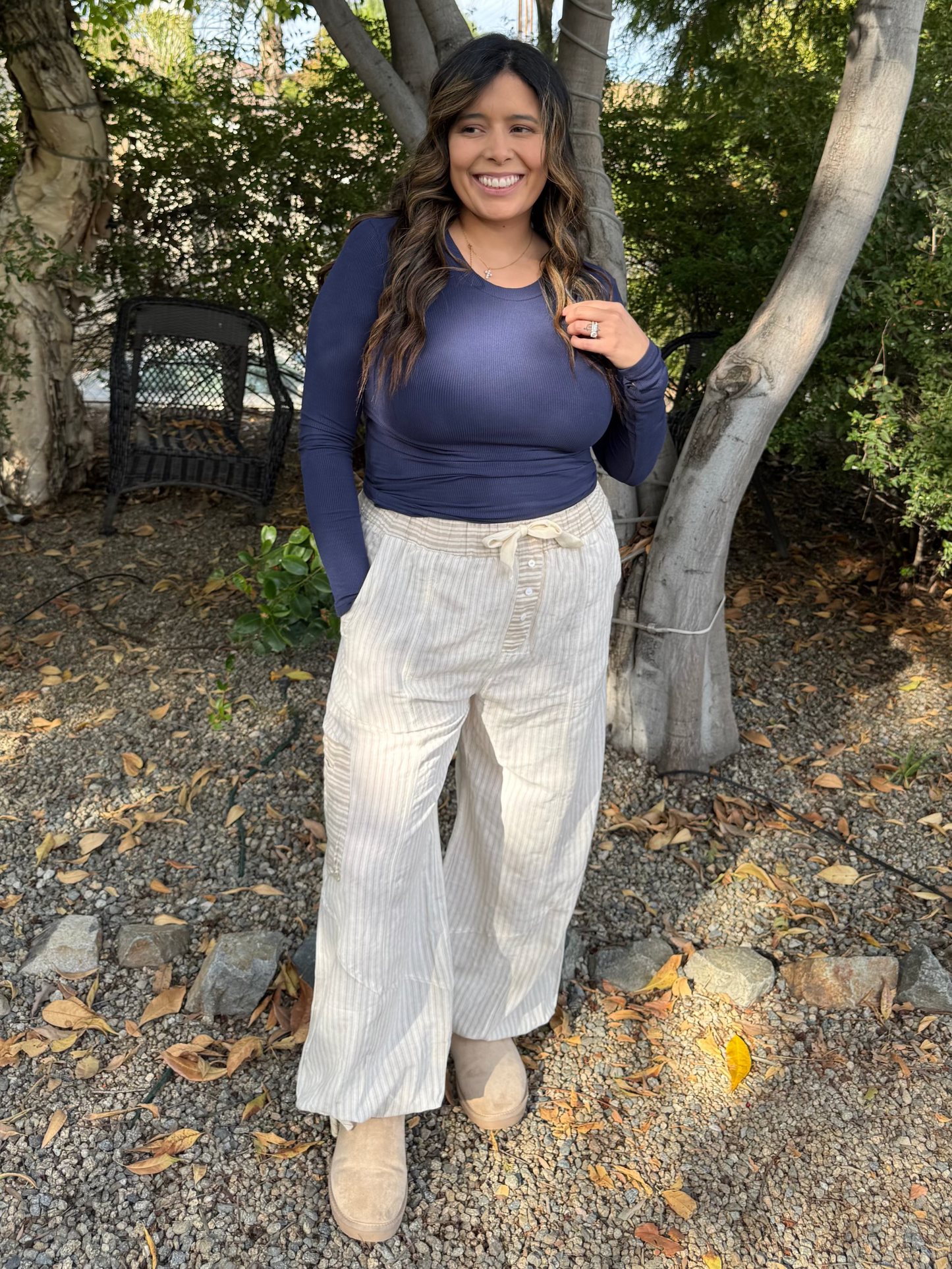 Striped Soft Linen Pants - Vintage Taupe