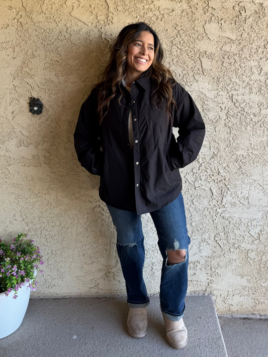 Alex Oversized Button Down Jacket - Black