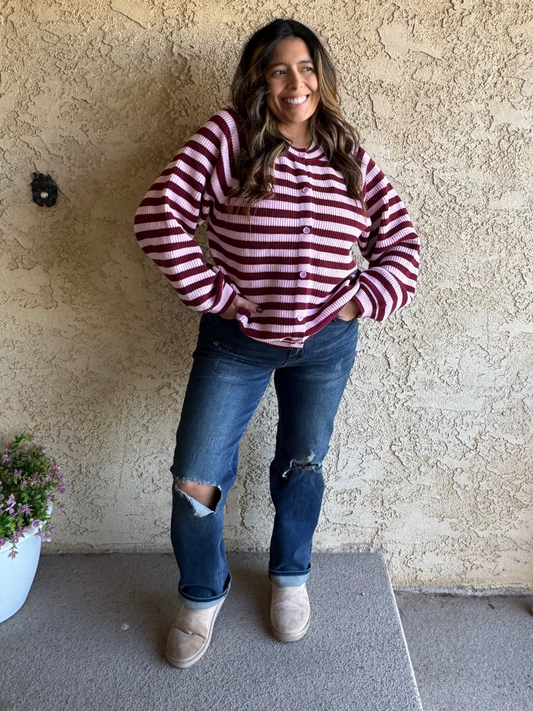 Mulberry Striped Cardigan
