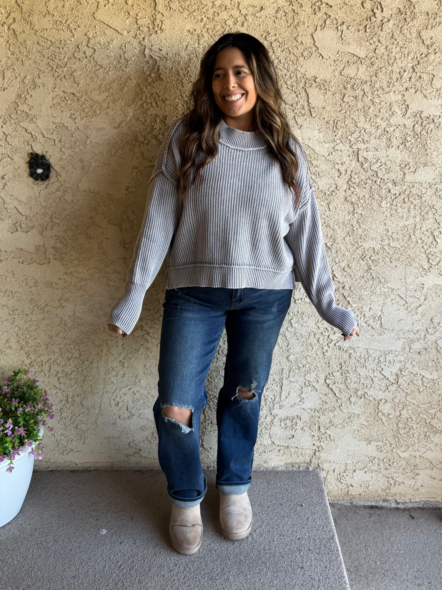 Everyday Cropped Knit Sweater - Sleet