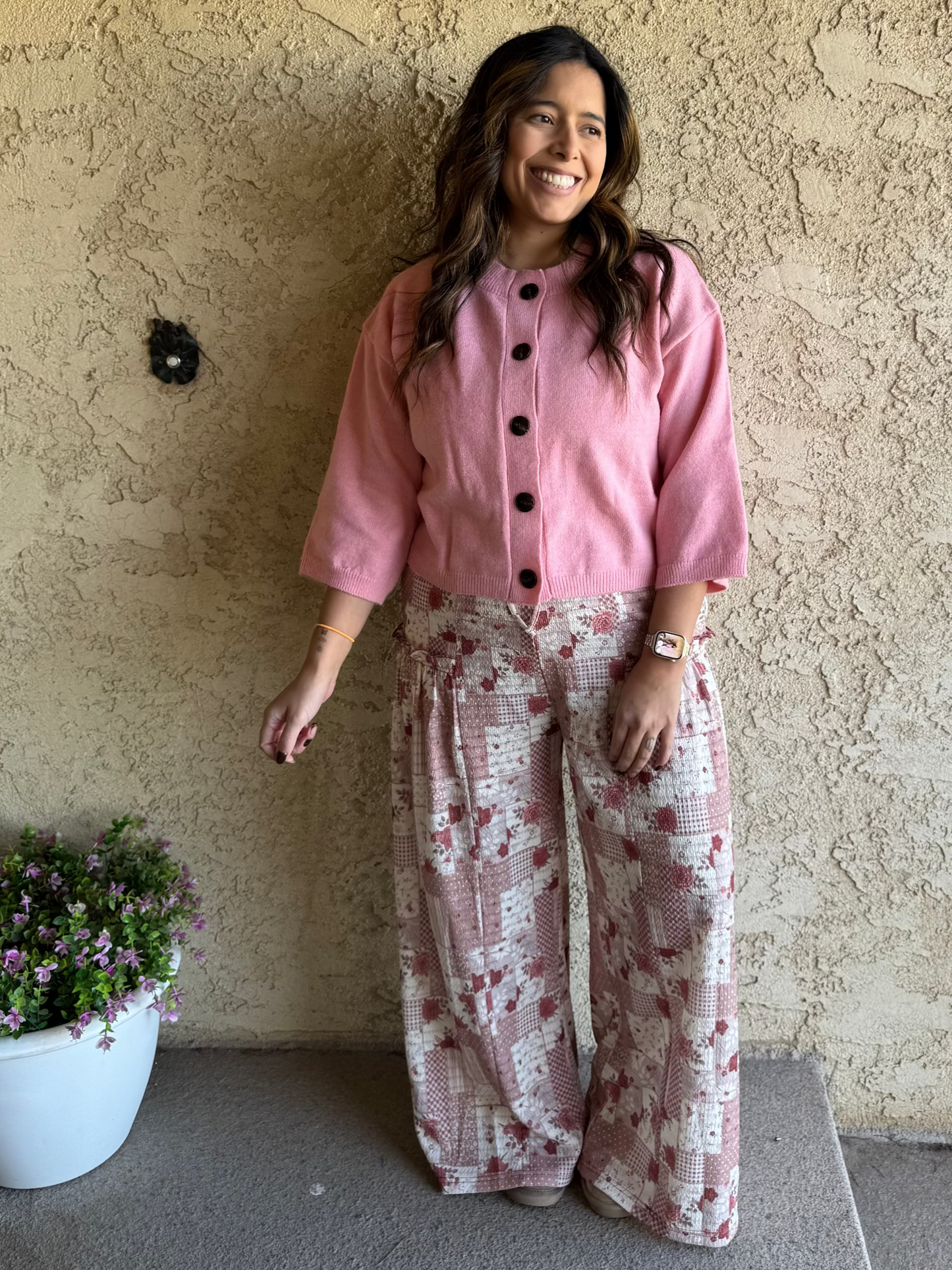 Fall Patchwork Pants - Soft Rose