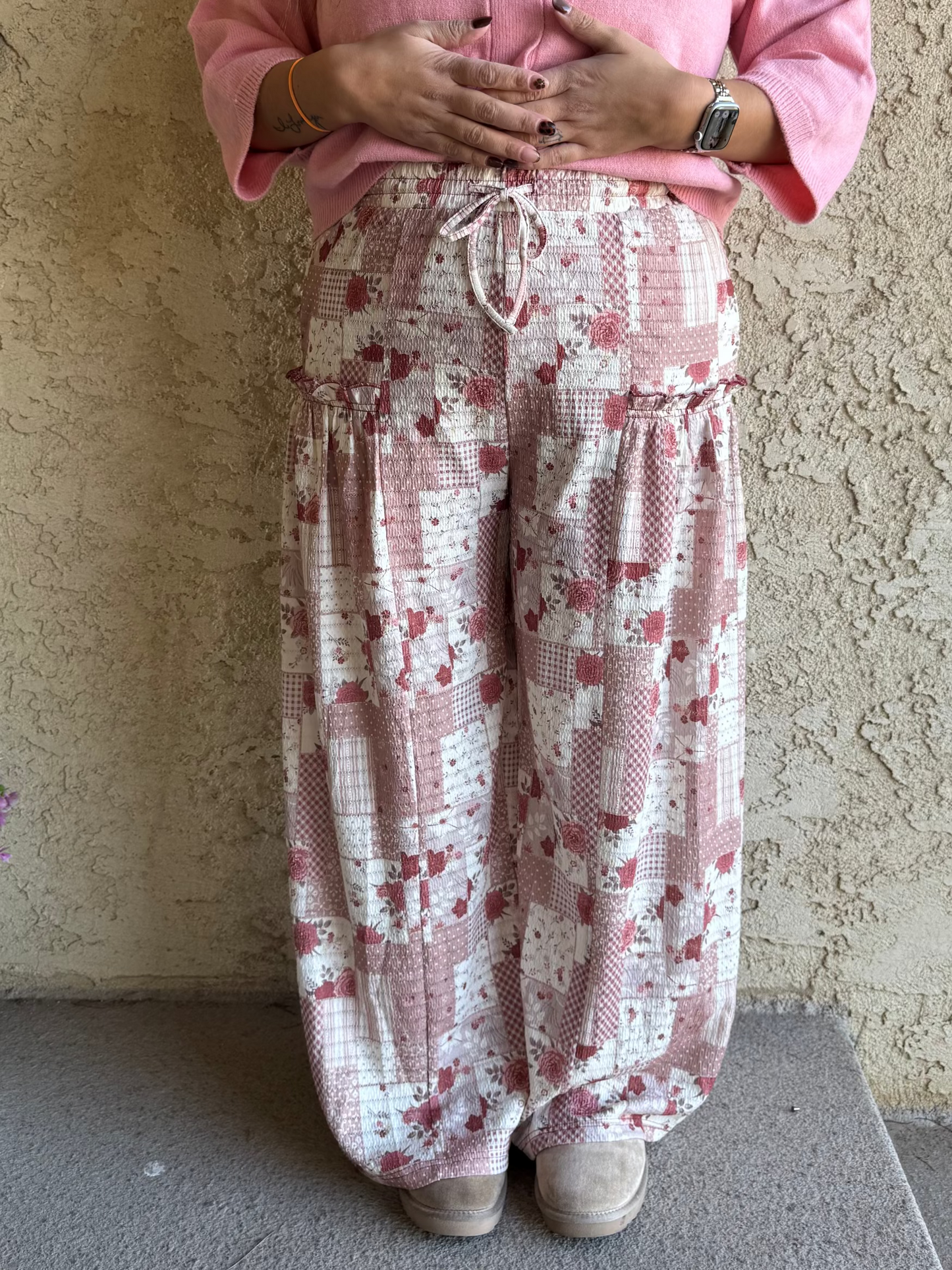 Fall Patchwork Pants - Soft Rose