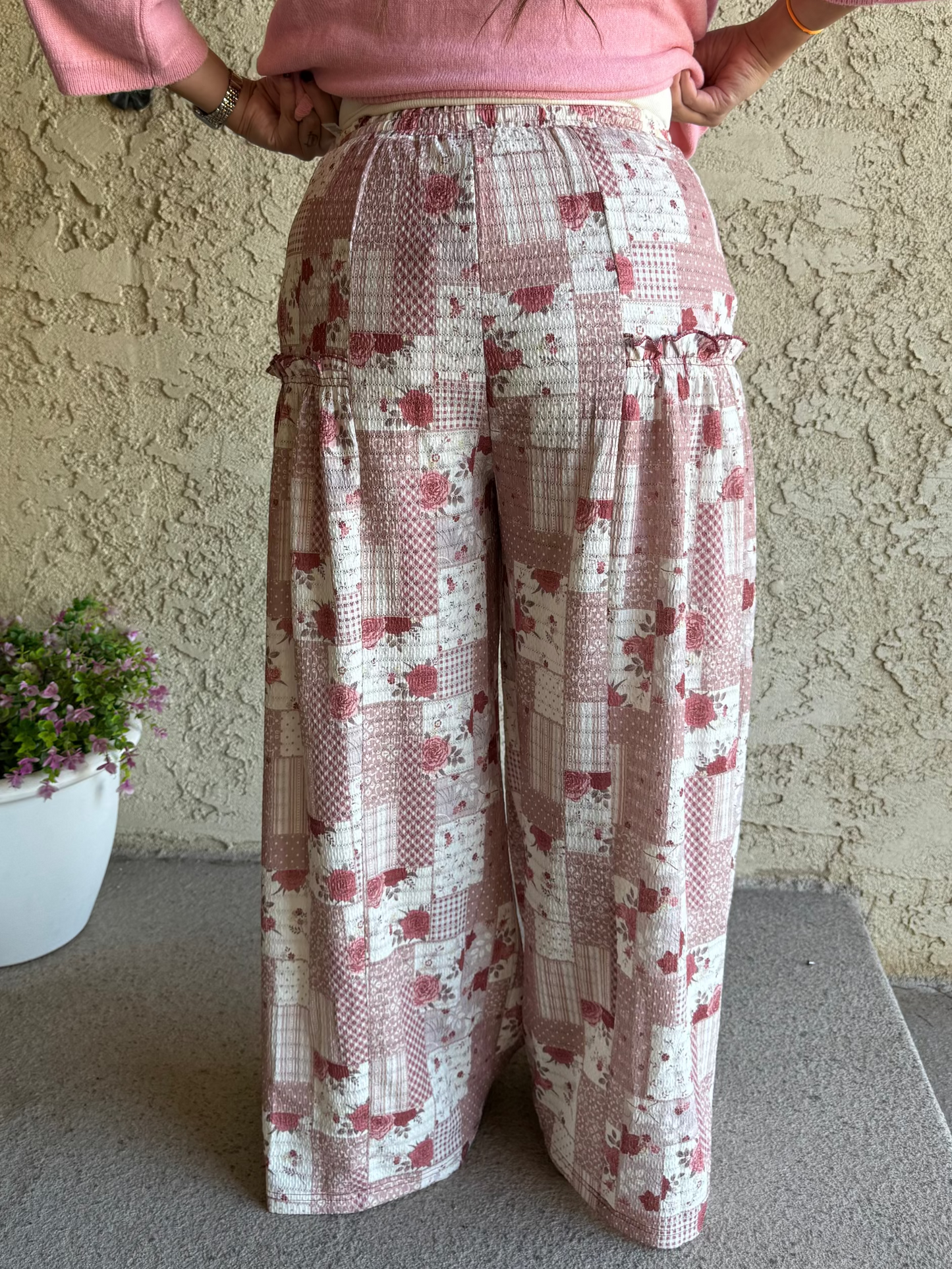 Fall Patchwork Pants - Soft Rose