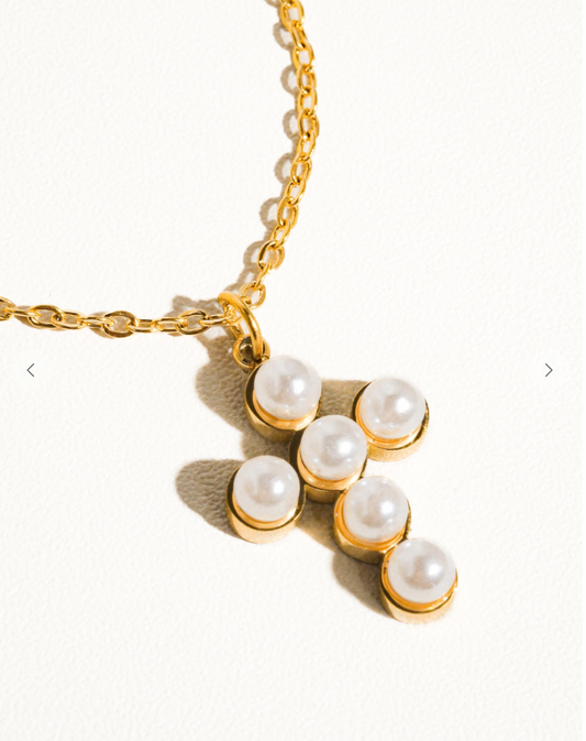 Dainty Pearl Cross Necklace