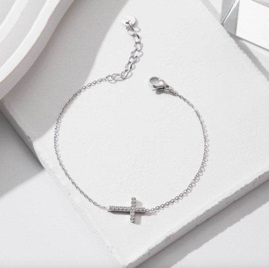 Studded Cross Bracelet 18K Stainless Steel Bracelet